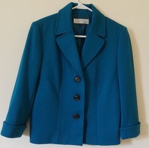 Tahari Bi-Stretch Cuffed Sleeve Teal Blue Blazer